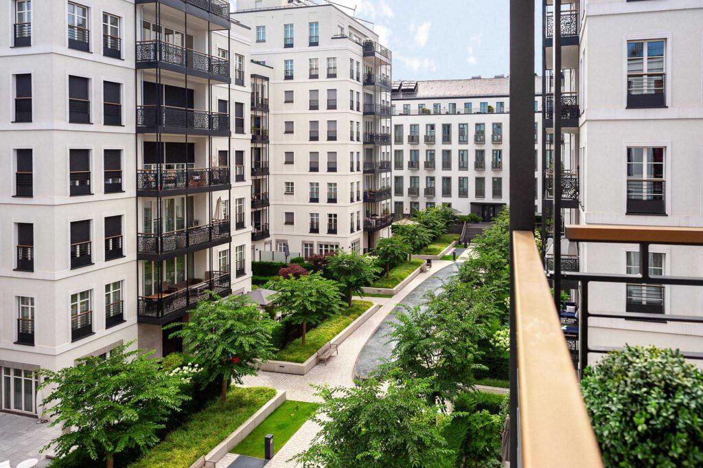 Ausblick des Executive Apartment in den The Wellem Residences in Düsseldorf