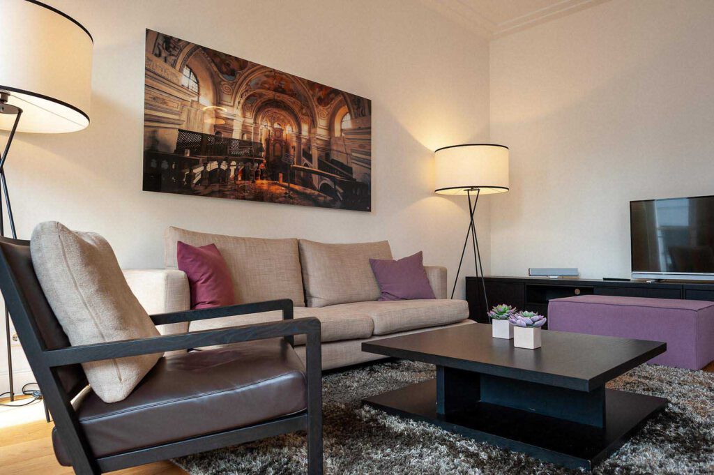 Wohnzimmer des Executive Apartment in den The Wellem Residences in Düsseldorf