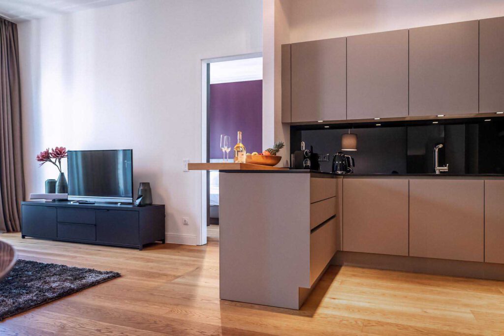 Wohnzimmer des Premium Apartment in den The Wellem Residences in Düsseldorf